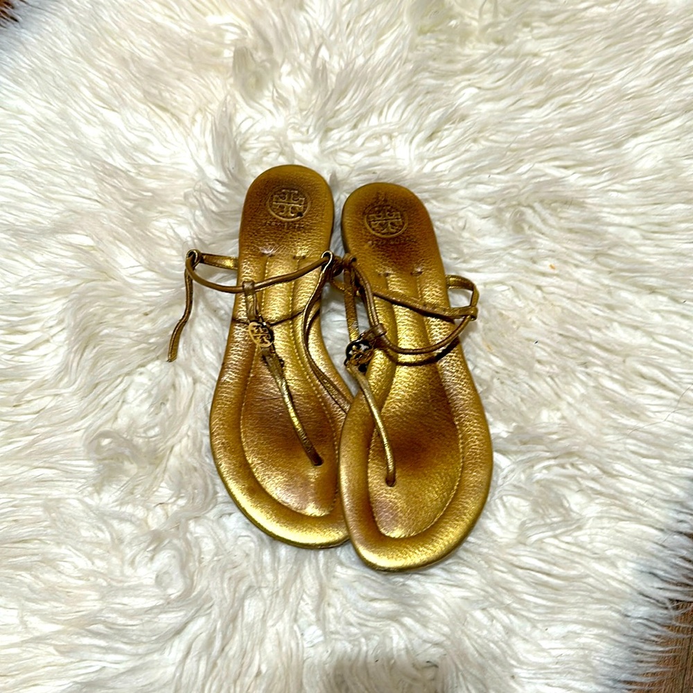 Tory Burch gold thong sandal.  Size 9.